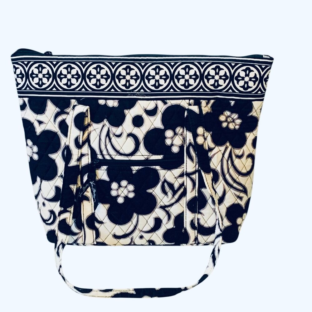 Vera Bradley "Night & Day" Tote Bag Black And White Floral Pattern - Picture 2 of 6